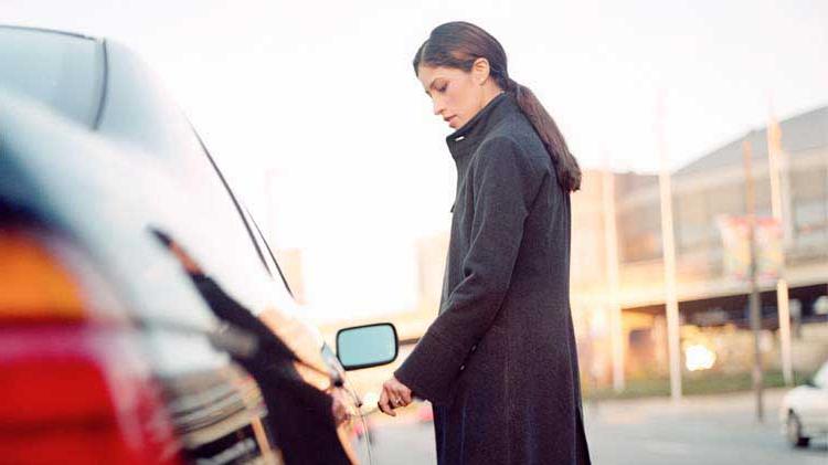 Woman unlocking her car door.